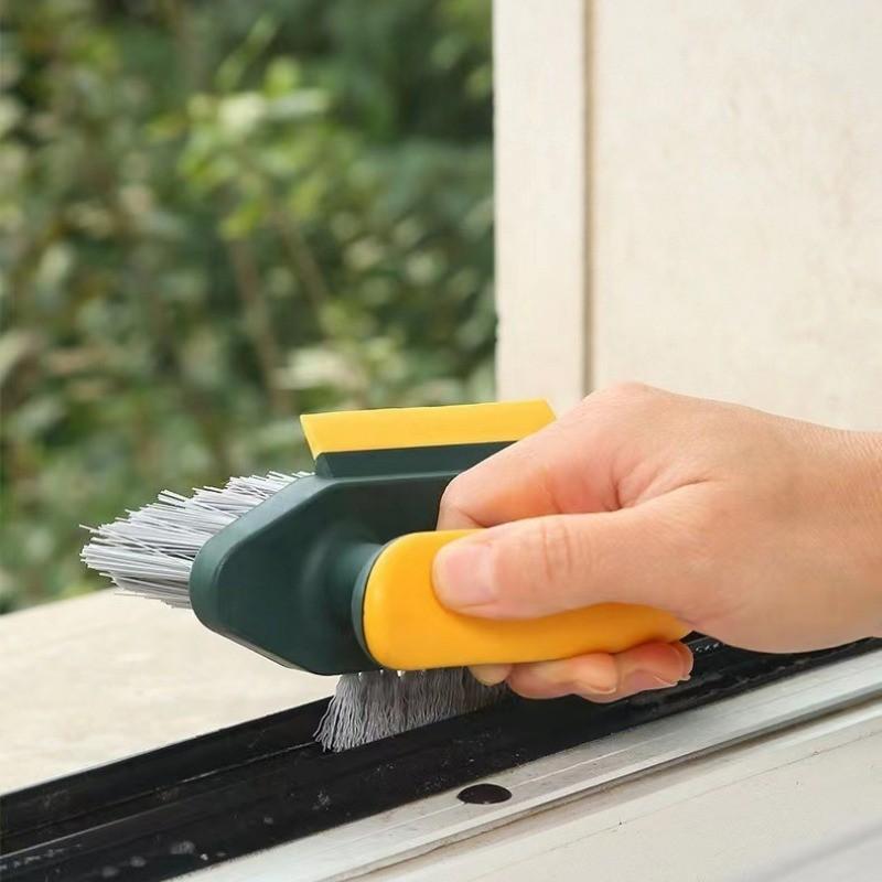 3-in-1 Gap Brush, Scrapes Water & Brushes Dust, V-Shaped Bristles 90° Dead Angle Free for Bathroom & Floor