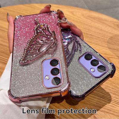 Samsung Galaxy A17 A07 A16 A26 A36 A56 A06 A15 A25 A35 A55 A14 A24 A34 A54 5G için Simli Sıvı Kelebek Tutucu Kılıf