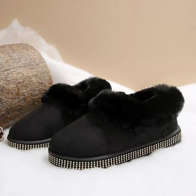 Dicksohlige Samt verdickte warme Schneestiefel Winter neu rundköpfige Strass dekorative flauschige Schuhe