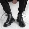 Black Thick Soled Men's Boots Fashionable and Trendy Men's Style Outdoor Street Motorcycle Daily Office Party Adult Shoes Hot