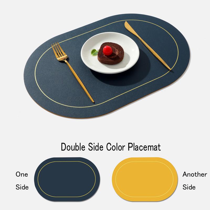 4PCS Leather Placemats Oval Double Sides 2 Colors Waterproof Nordic Modern Kitchen Decor for Home Dining Table Plates Cups Pads
