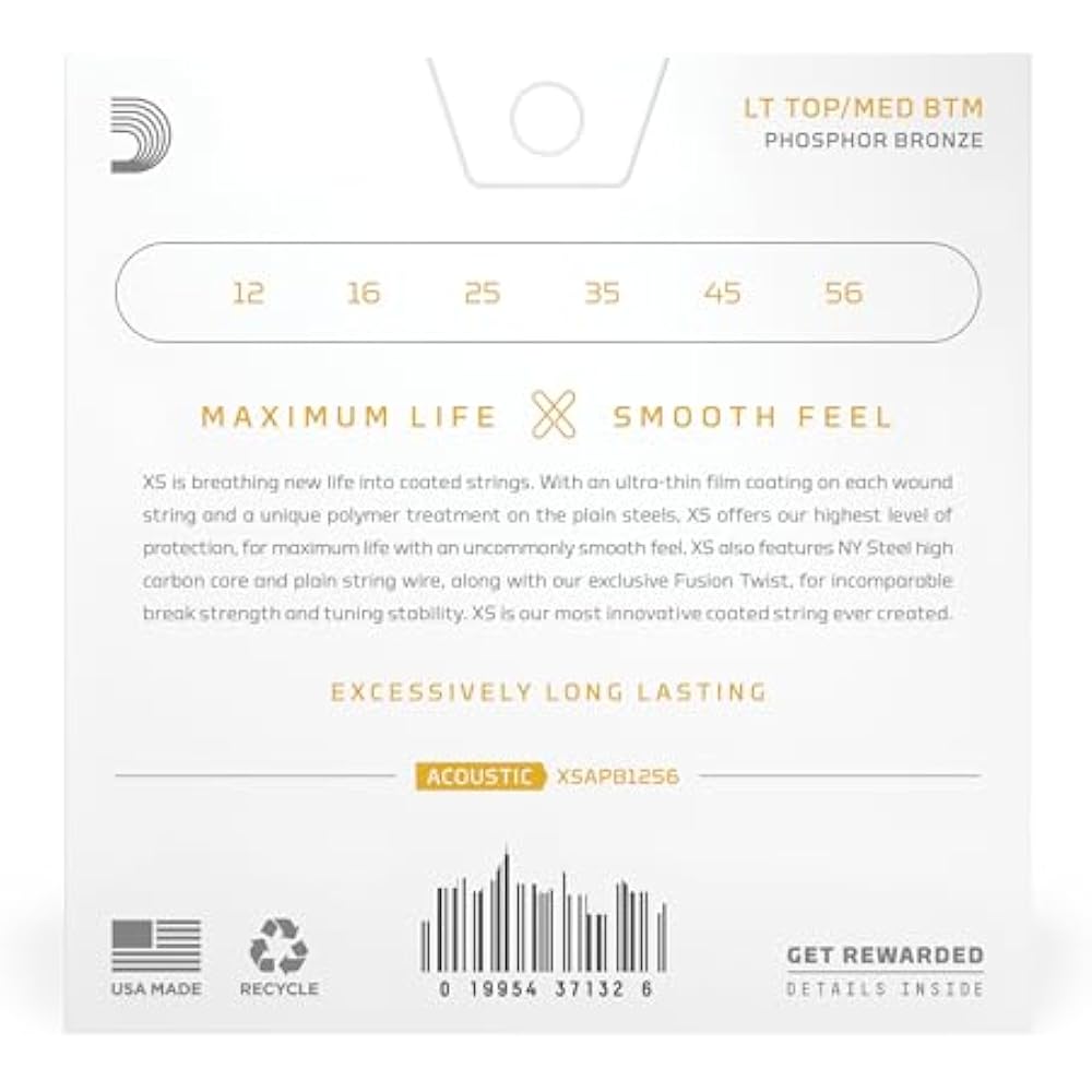 D'Addario Daddario Acoustic Guitar Strings XS Coated Strings Phosphor Bronze Light Top/Medium Bot...