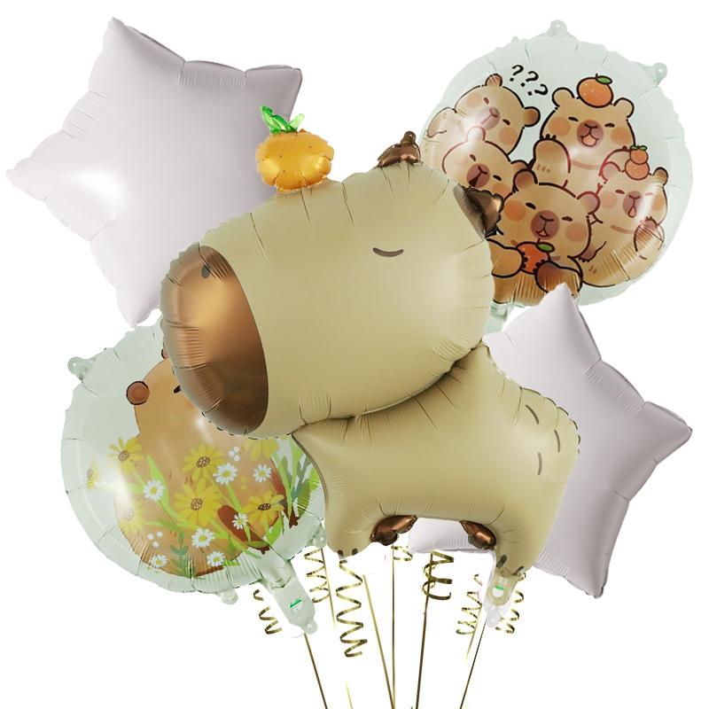 5 stücke Cartoon Capybara Aluminium Film Ballon Set Nette Kapibala Kinder Geburtstag Party Dekore Liefert Baby Dusche Luft Globos