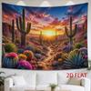 2D Flat, 1pc 2D Flat Tapestry Desert Cactus Sunset Landscape Tapestry, Vibrant Colors, Winding Path Through Blooming Flora Under Dramatic Sky, Evocati