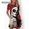 Mode Totenkopf 3D-Druck Damenkleid Lustiges Horror-Muster Lässiges A-Linien-Kleid Sommer 2026 Neu Kurzarm O-Ausschnitt Damen Sommerkleid