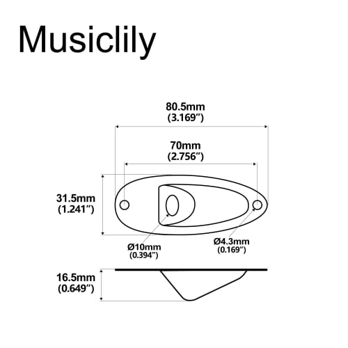 Musiclily Pro 10mm Steel Ship-Shaped Jack Plate for Stratocaster Electric Guitars, Nickel