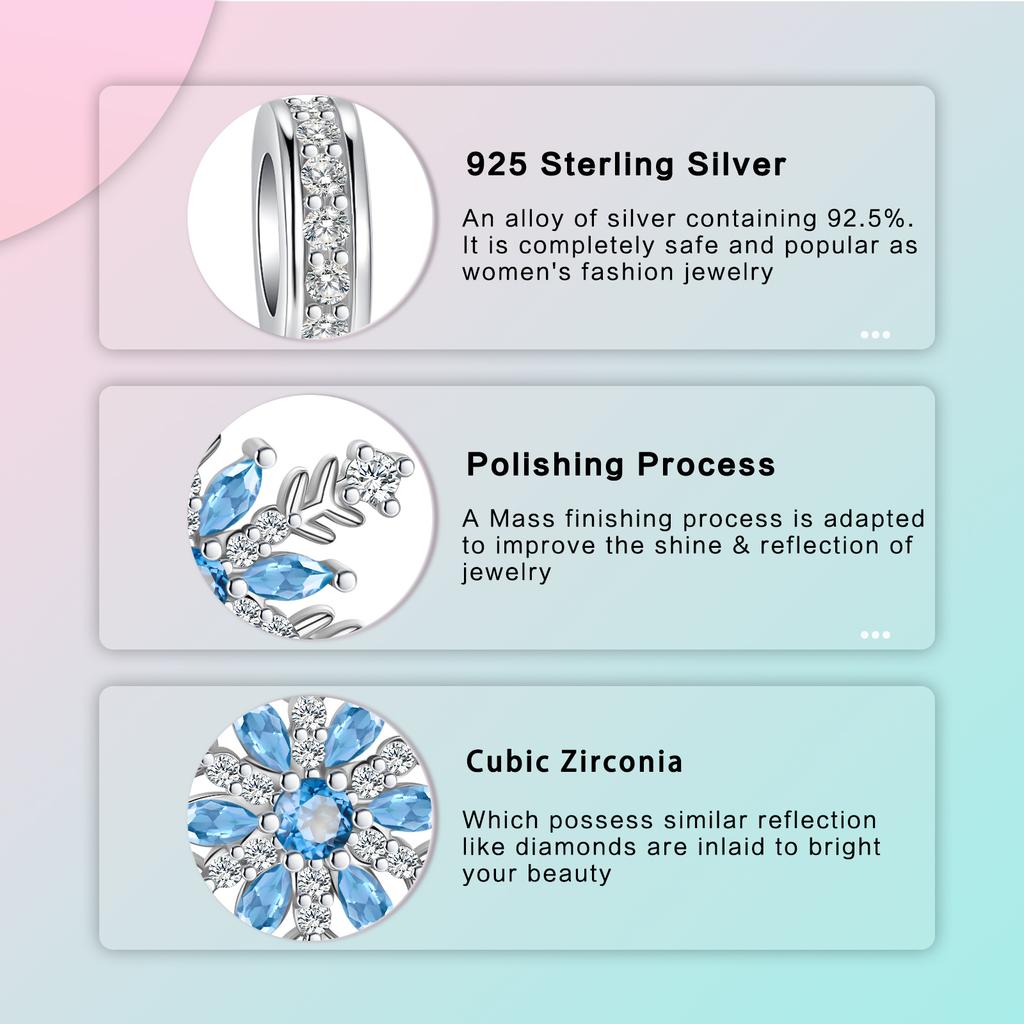 copper Snowflake Diamond Blue Pendant Charm Compatible With Authentic Charm Bead Charms Bracelets Women Do It Yourself Jewellery Gift