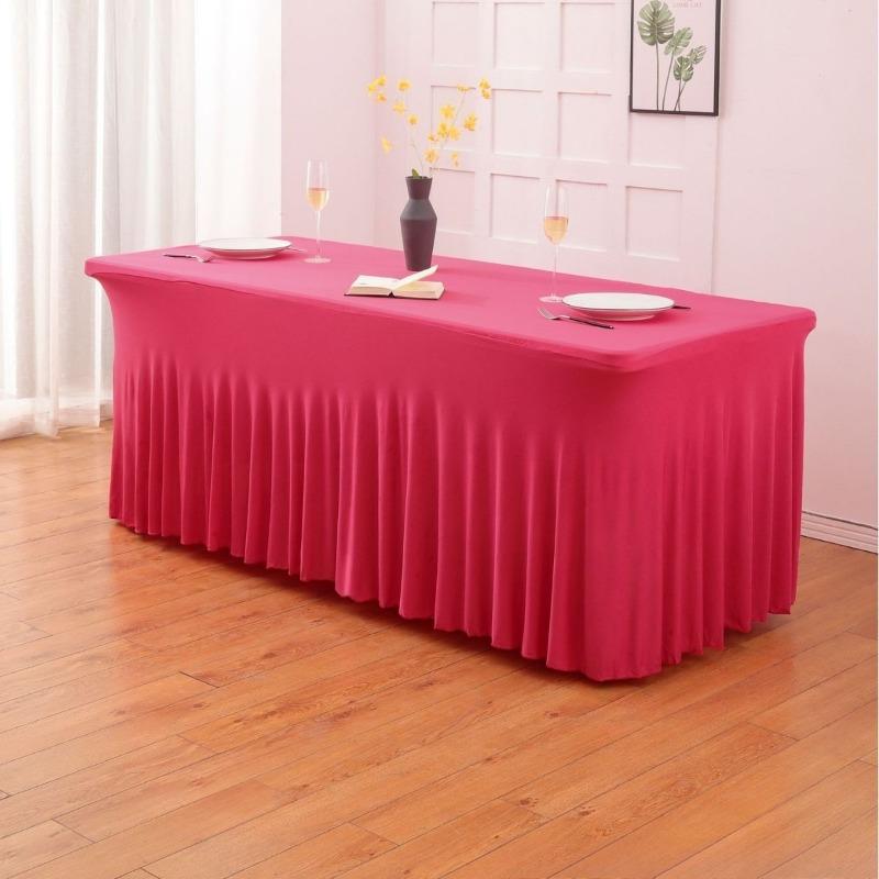 4/6/8 FT Stretch Table Cloth Polyester Rectangle Washable Table Cloth Solid Color for Birthday Wedding Events Party Decoration