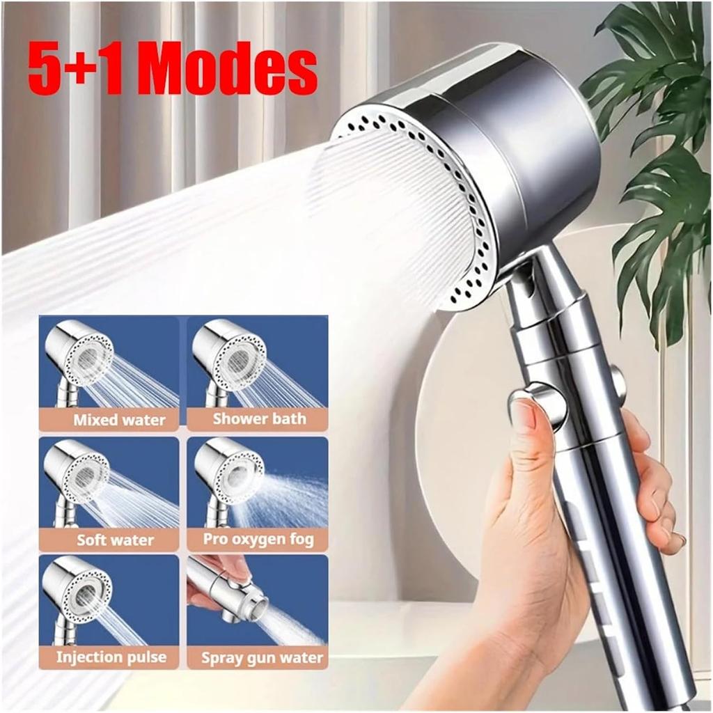 5 Spray ABS Portable Shower Head High Pressure Spa Filtered Shower Heads with Stop Button Universal Bathroom Nozzle