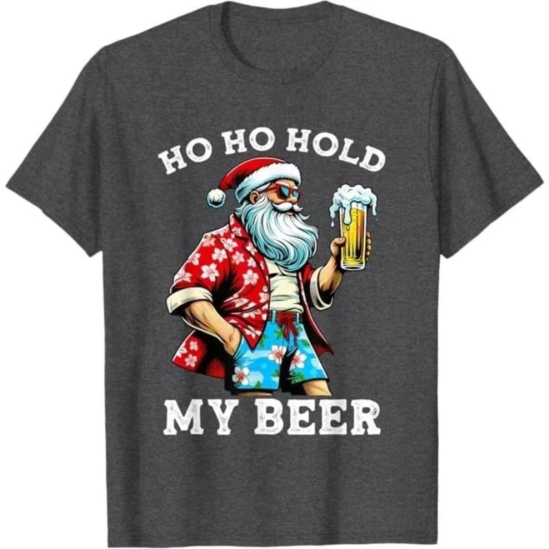 Cotton Funny Santa Claus Wearing Sunglasses Beer Christmas Tee Comfortable and Soft Breathable Fashionable Funny Men's Clothing