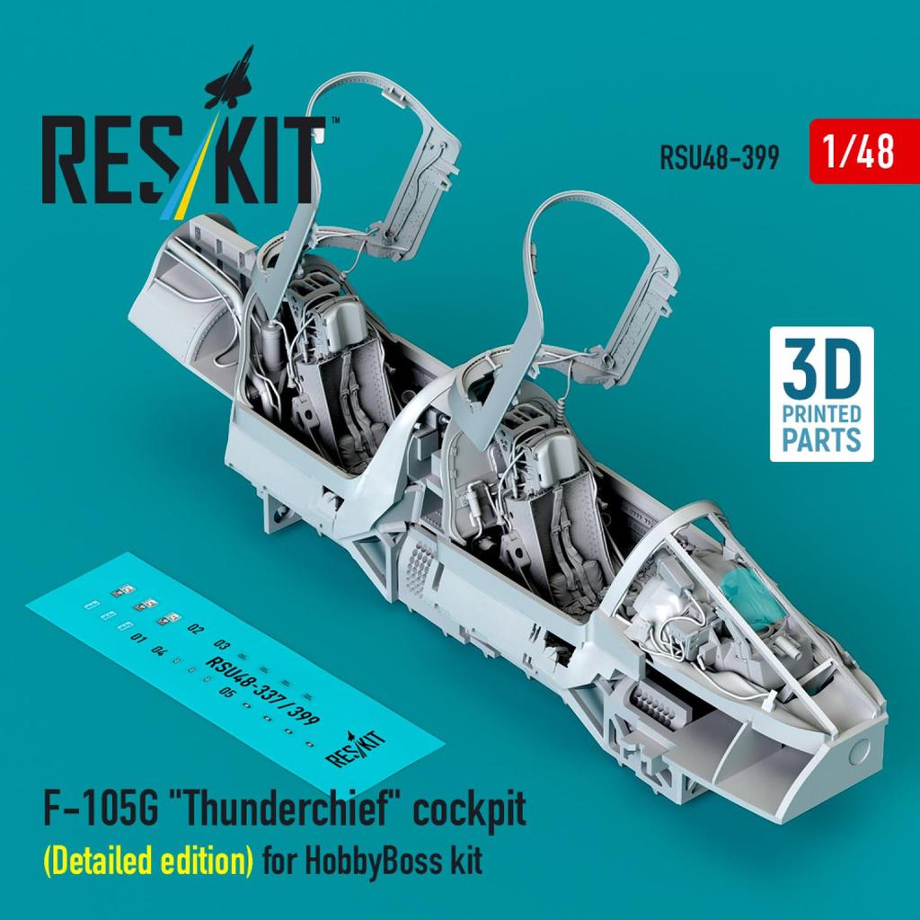 Reskit Cockpit Instrument Panel and Console Hobby Plastic Model Parts 1/48 F-105G w/3D (for Boss) RSKU48-0399 (Airplane)