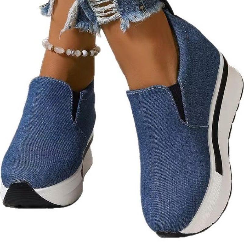 Women's Platform Lace-Up Canvas Sneakers, Casual White Flats