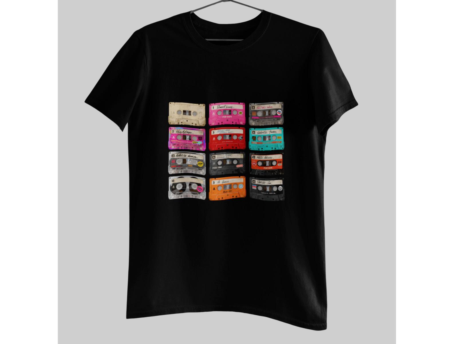 Retro Cassette Tape Shirt Vintage Mixtape Collage 80s 90s Music Lover Tee XL