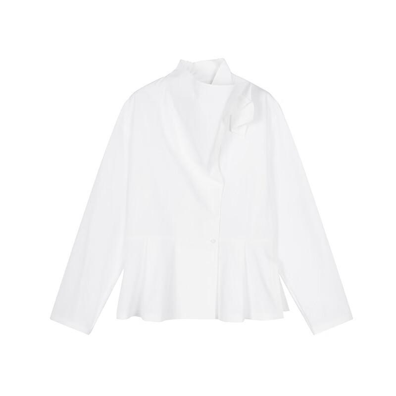 LESS Irregular Collar Cotton Blend Long Sleeve Shirt