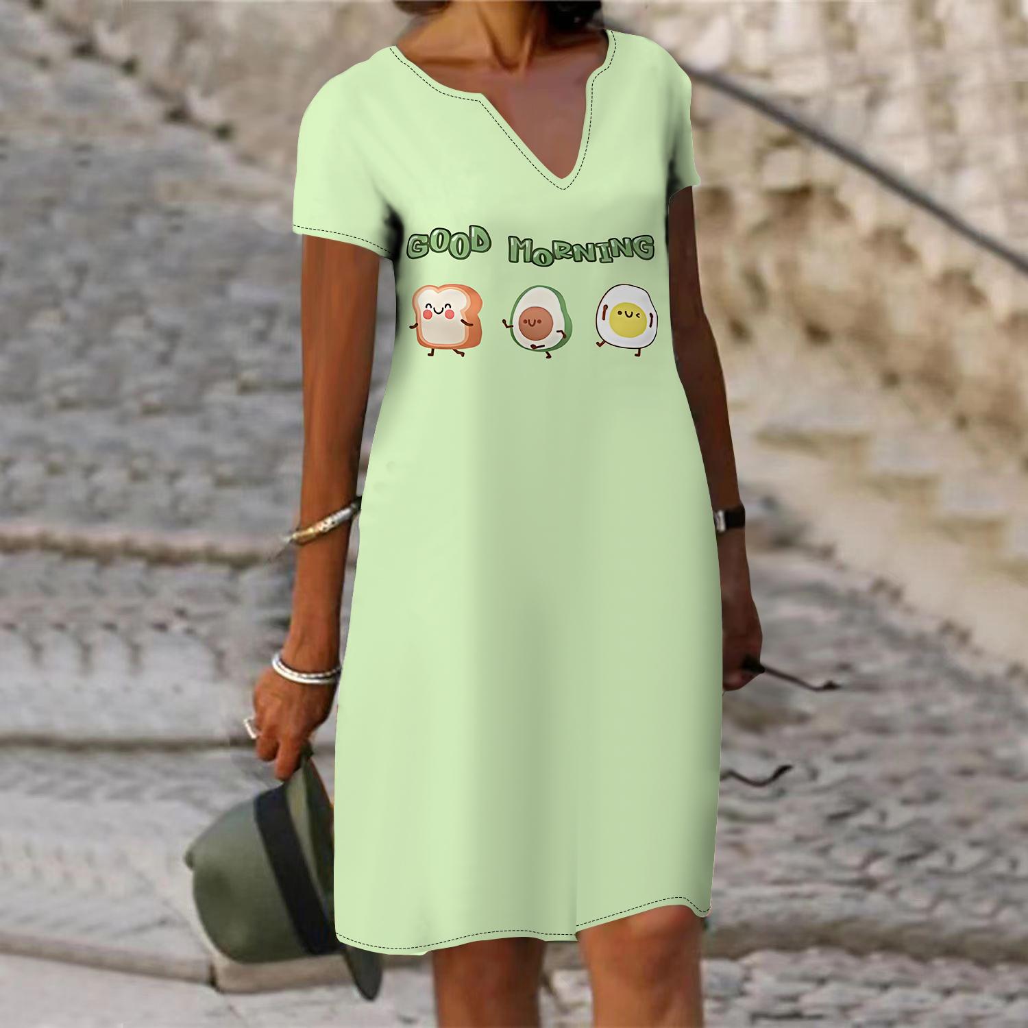 

Летнее модное платье с v-образным вырезом, женское модное платье с короткими рукавами и кофейным английским принтом, свободное повседневное платье для женщин 2XL зелёный