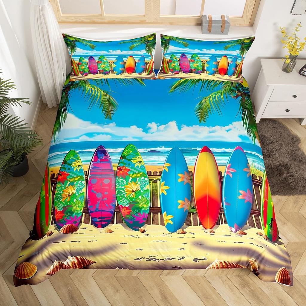Surf Duvet Cover for Kids Teens Quilt Cover Queen King Size Lightweight Down Room Decor 2 Pillowcases 1 Duvet Cover No Comforter