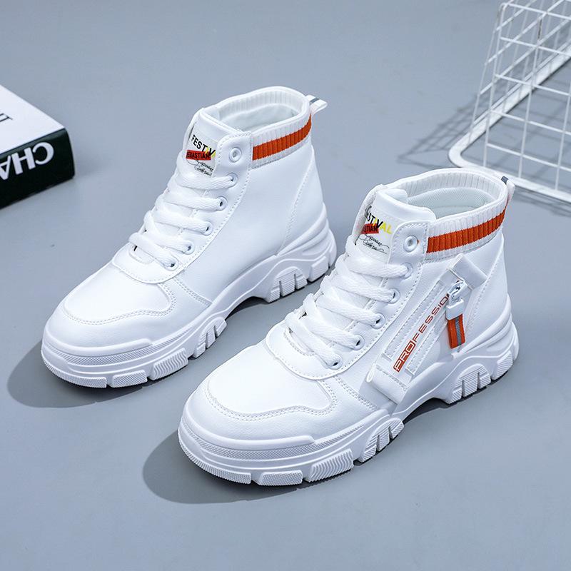 

[Customized] QR522 new high-top women s shoes 2025 spring and autumn white shoes zipper comfortable heightening platform casual shoes 35