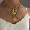 Stainless Steel Exaggerated White Resin Conch Leaf Sun Pendant Necklace For Women Trendy Knitted Mesh Belt Chain