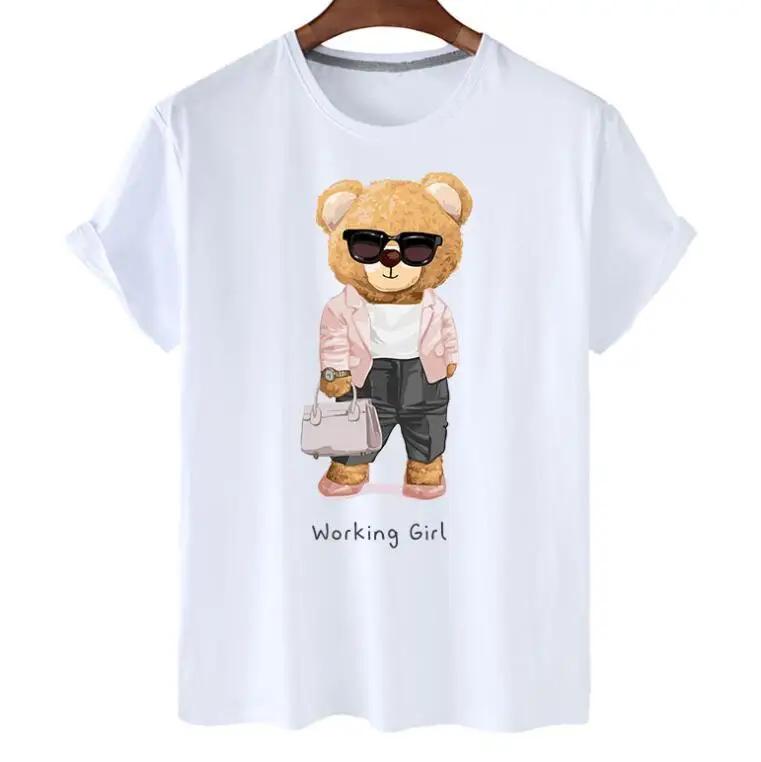 plus Size Trendy Teddy Bear Graphic Tee Casual Short-Sleeved T-Shirt Polyester Fabric Summer Top for Men