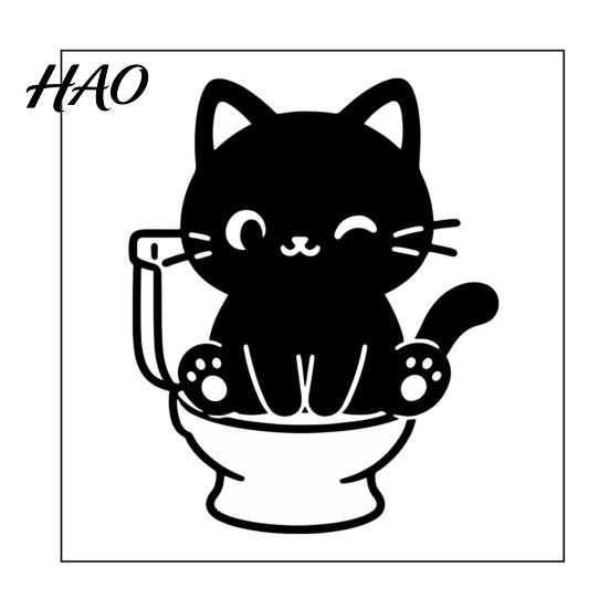 Funny Bathroom Wall Art Black Cat Toilet Sticker, Cute Cartoon Decal, Decorative Tiles Stickers PVC Waterproof Removable Tank Sticker for Washroom