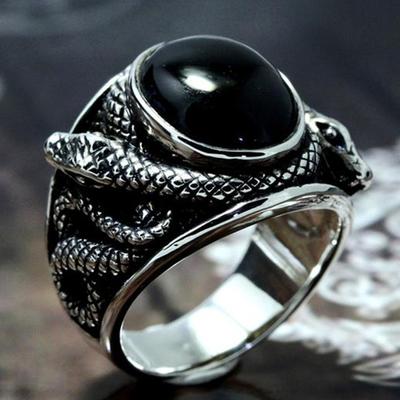Rings for Men Norse Mythology Jormungandr Snake Mens Vintage  Black Ring Punk Viking Snake Ring Birthday  Gift