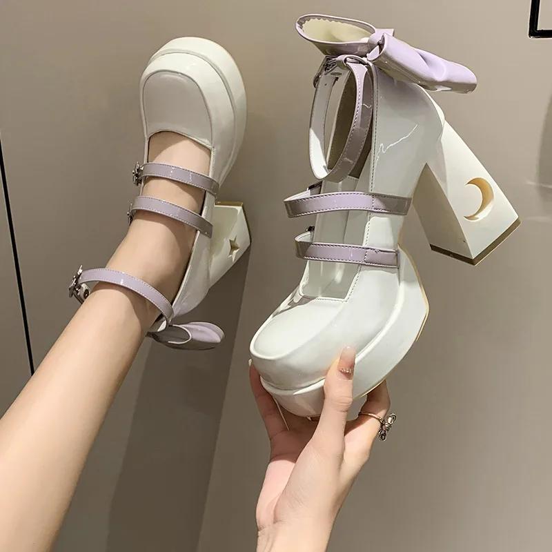 Chunky Platform High Heels Pumps Women 2025 Spring Punk Thick Heel Mary Jane Lolita Shoes Woman Patent Leather Cosplay Shoes