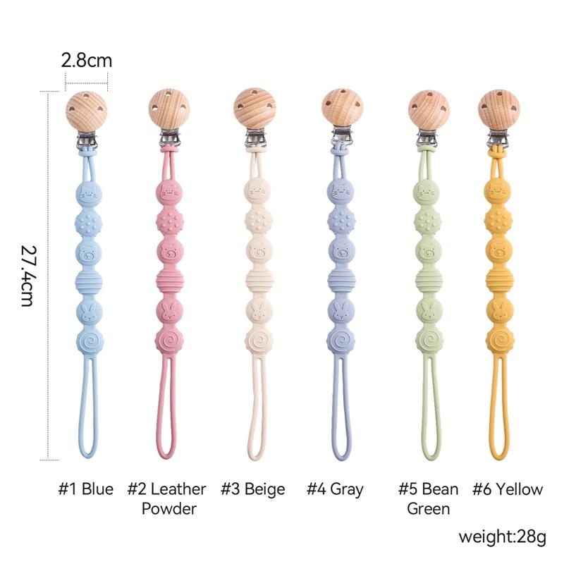 Beech Wood Pacifier Clip Silicone Chain Anti-Drop Baby Accessories Pacifier Chain Nipple Holder Nipple Clip Cartoon Dummy Holder