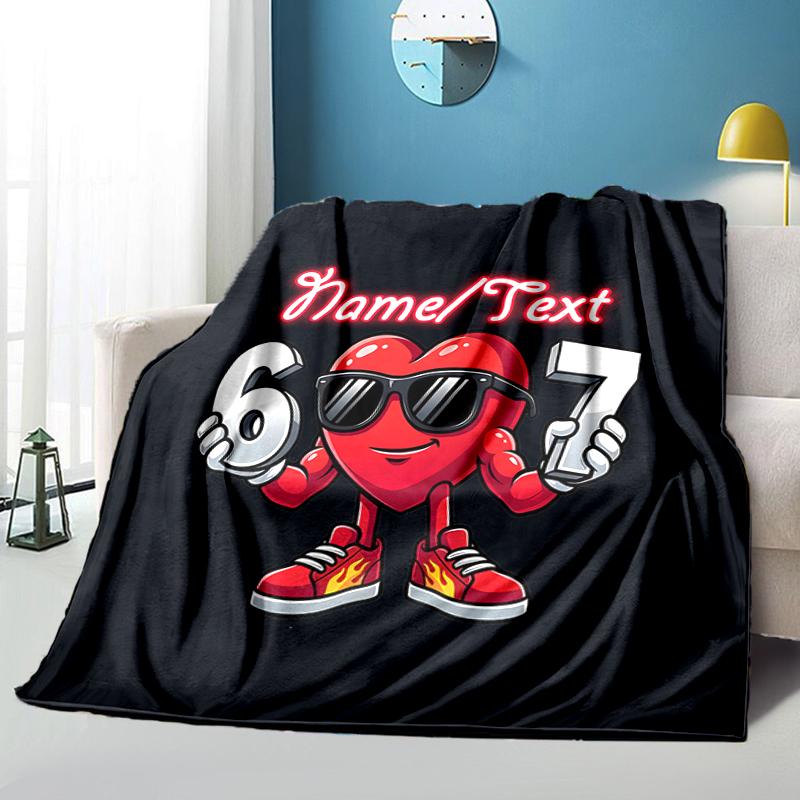 1PC Custom Name Heart Sunglasses Numbers Flannel Blanket Versatile,all-season Throw Suitable for the Living Room,bedroom,camping,travel,and Gift