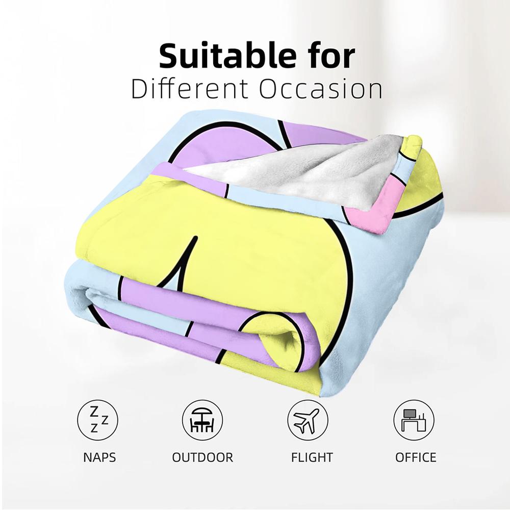 Pale Blue Big Outline Pastel Floral Cartoon Anime Print Flannel Blanket Soft Warm Throw for Kids Bedroom Sofa Christmas Office