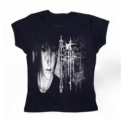 Y2K Style Vintage Graphics T-shirts Summer Emo Girl Slim Fairy Grunge Aesthetic Harajuku Gothic Sexy Short Sleeve T-shirts 2000s