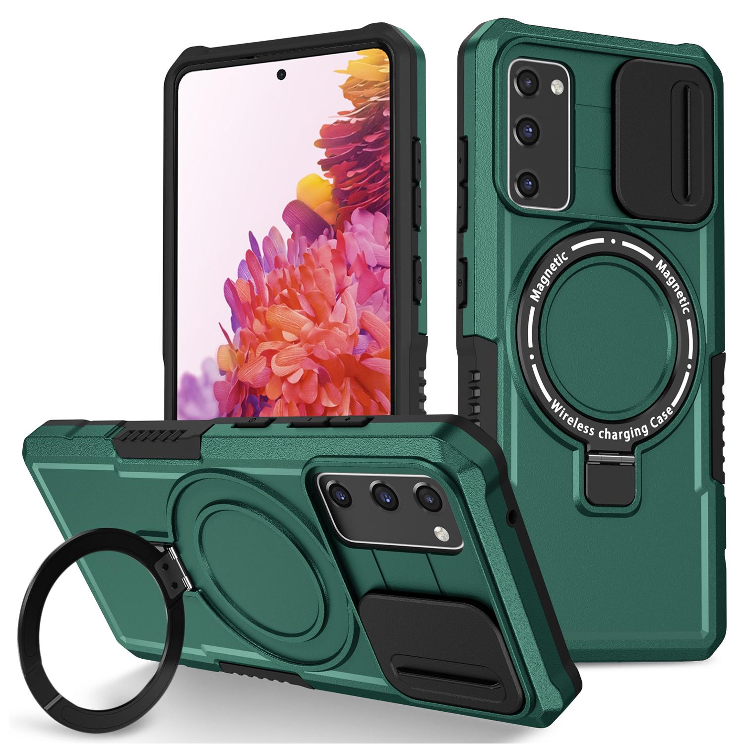 

For Samsung Galaxy S20 FE 4G/FE 5G/S20 Lite/S20 FE 2022 Magnetic Case PC+TPU Phone Shell with Slide Camera Lid Blackish Green