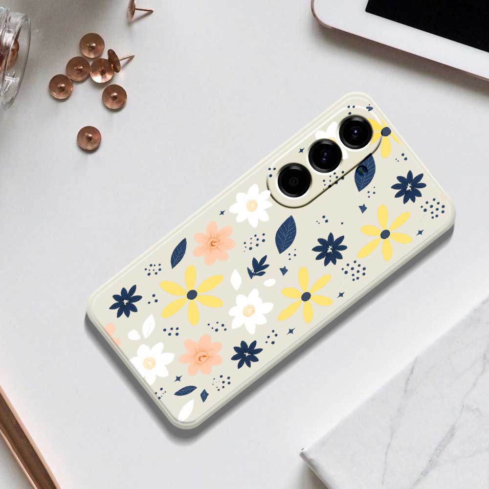 For Samsung Galaxy A56 5G Case Colorful Floral Blue Leaves Pattern Printing Straight Edge TPU Phone Back Cover