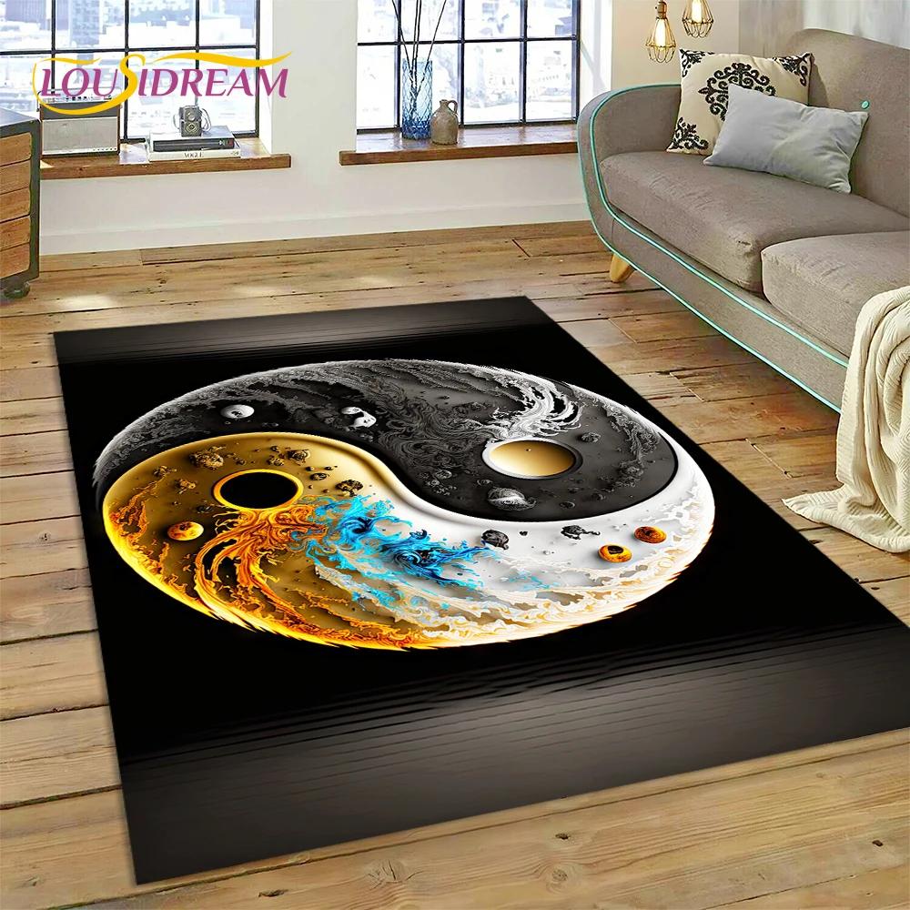 Tapis Nature Yin Yang chinois Tai Chi Bagua pour chambre à coucher, salon, décoration de canapé, jeu d'enfant, grand tapis de sol décoratif