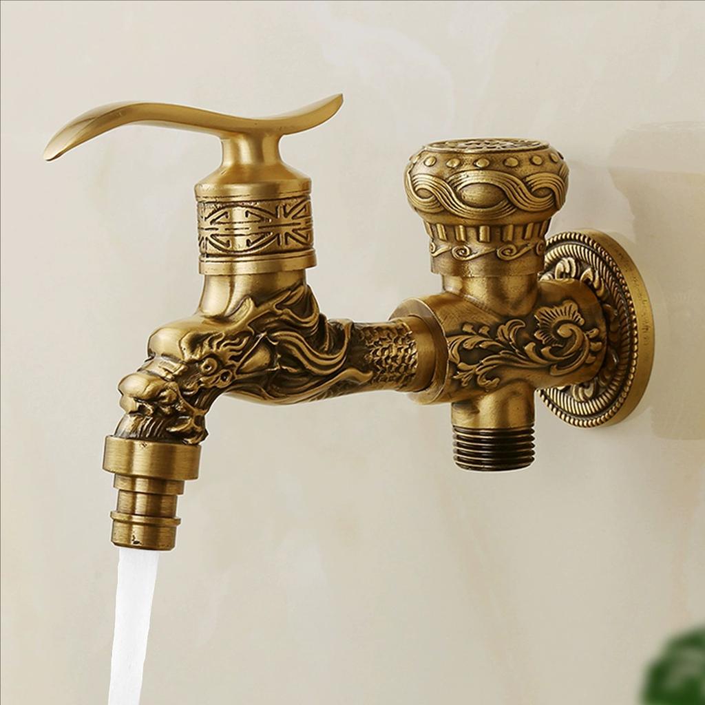 Brass AntiqueOutside Toilet Tap Washing Machine Bibcock Decorative Outdoor Garden Basin Wall Mount Single Cold Water Faucet