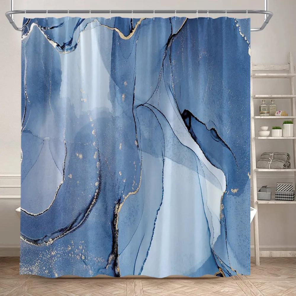 Black Marble Shower Curtain Set White Lines Cracked Pattern Modern Geometric Bathroom Decor Non-Slip Rug Bath Mats Toilet Cover