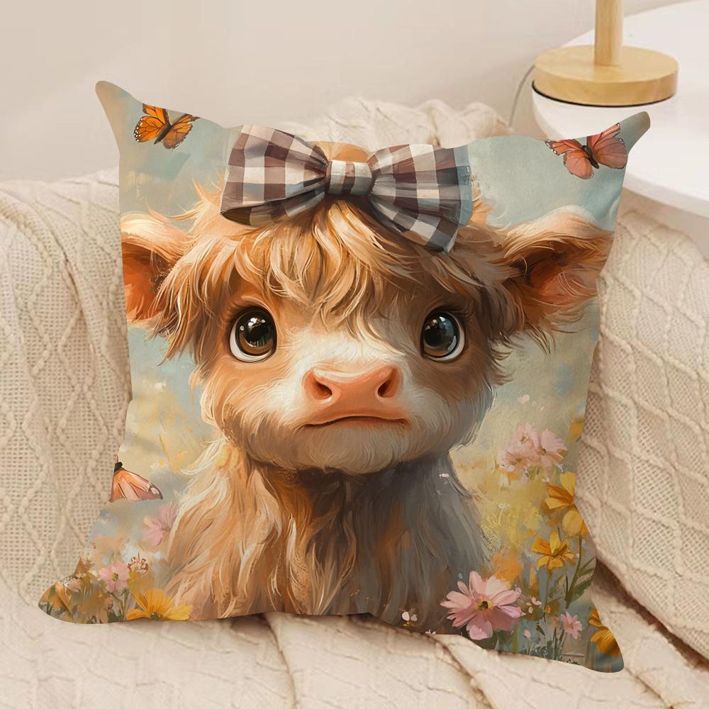 

Scottish Highland cow Cushion Cover Soft Plush Fabric DoubleSided Printed Cushion Covers for All Seasons Modern HomeDecor Gift 30cmx30cm