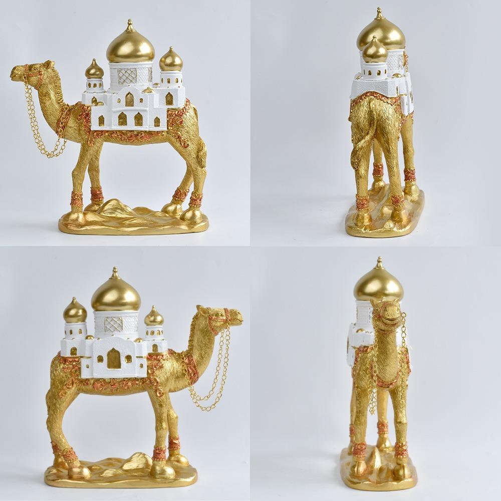 Gold Eid Mubarak Camel Statue Resin Camel Sculpture Light Luxury Ramadan Camel Figurine  Party