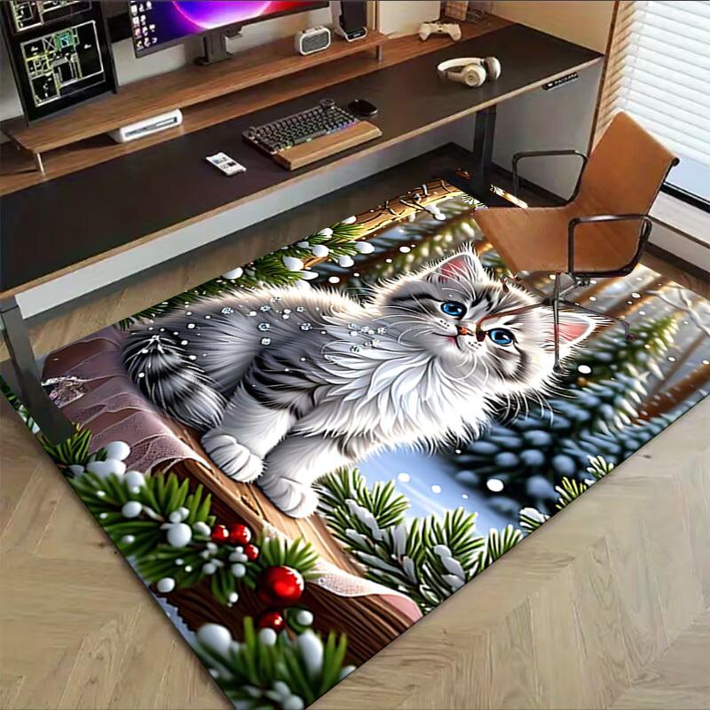 1PC cat snowflake Carpet Ultra Soft, Thick & Absorbent, Non Slip Machine Washable Mat for Entryway