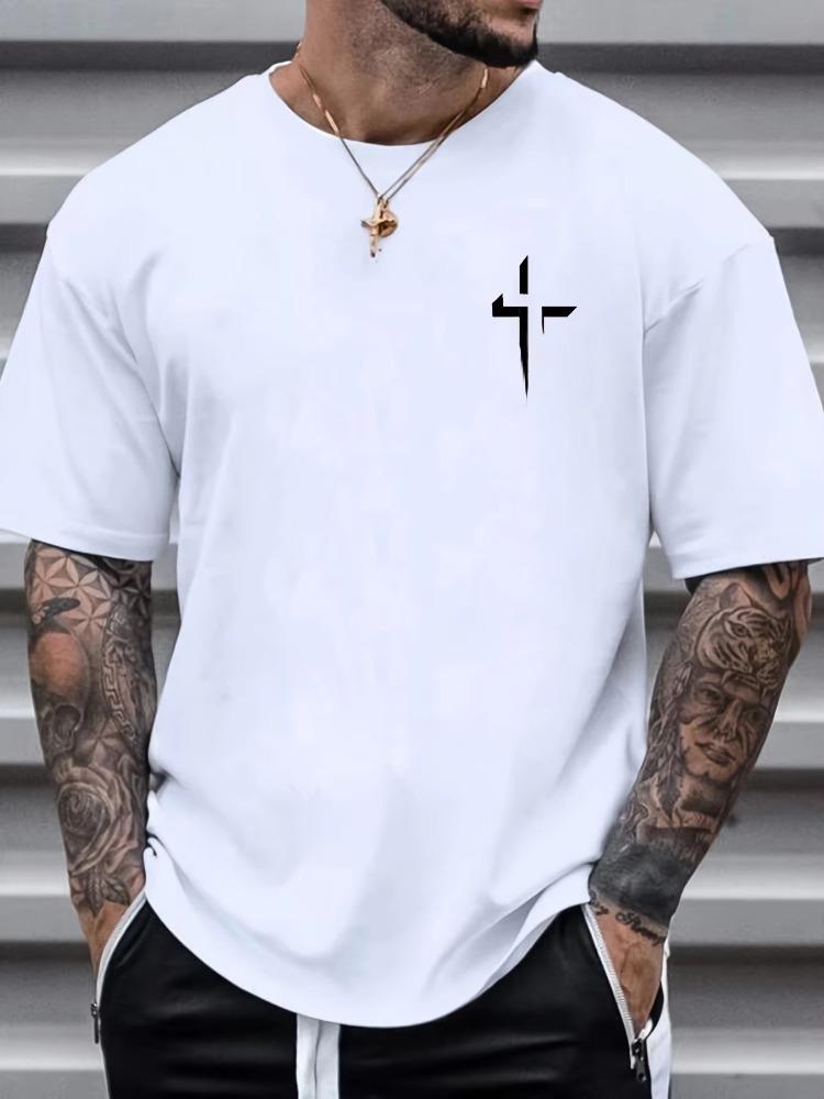 

Summer Men s 100% Cotton Casual Loose Large Cross Faith Printed Sports Comfortable Round Neck Short Sleeve Summer T-shirt Top S разноцветный