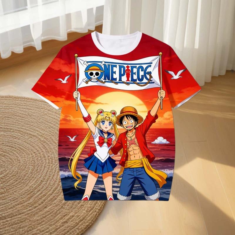 New One Piece Luffy Girl Anime T-shirt Summer Men and Women Millennium T-shirt Casual Quick Drying Short Sleeved Top