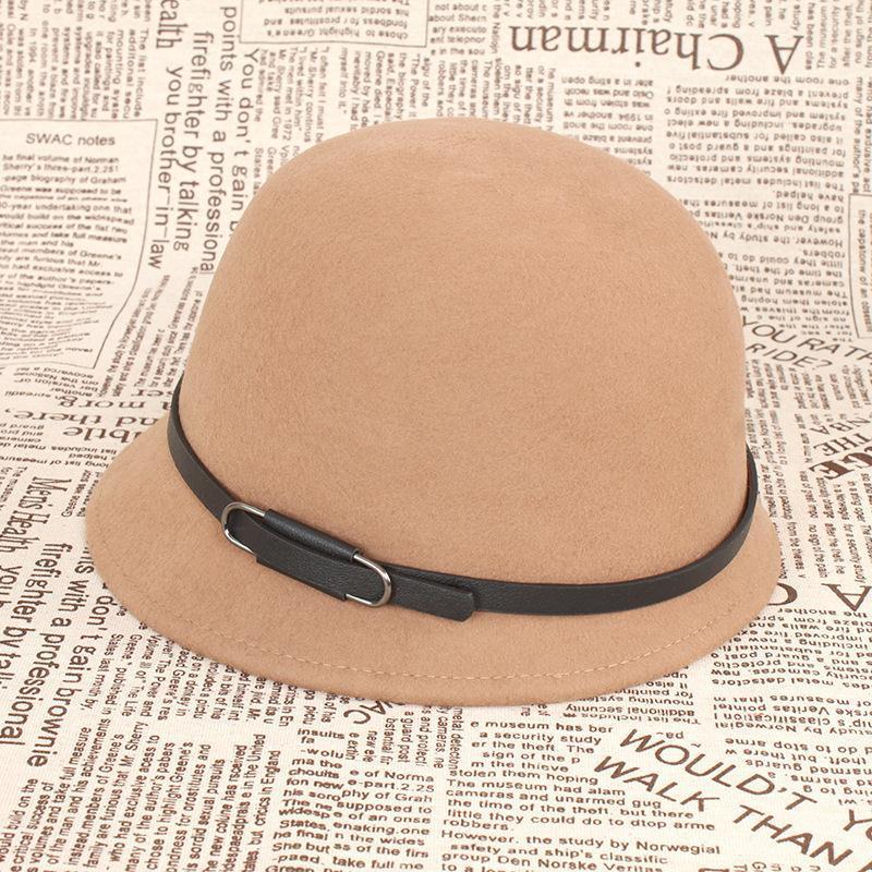 Autumn and winter wool woolen hat women's retro belt decoration multi-colored basin hat bucket hat wool felt hat