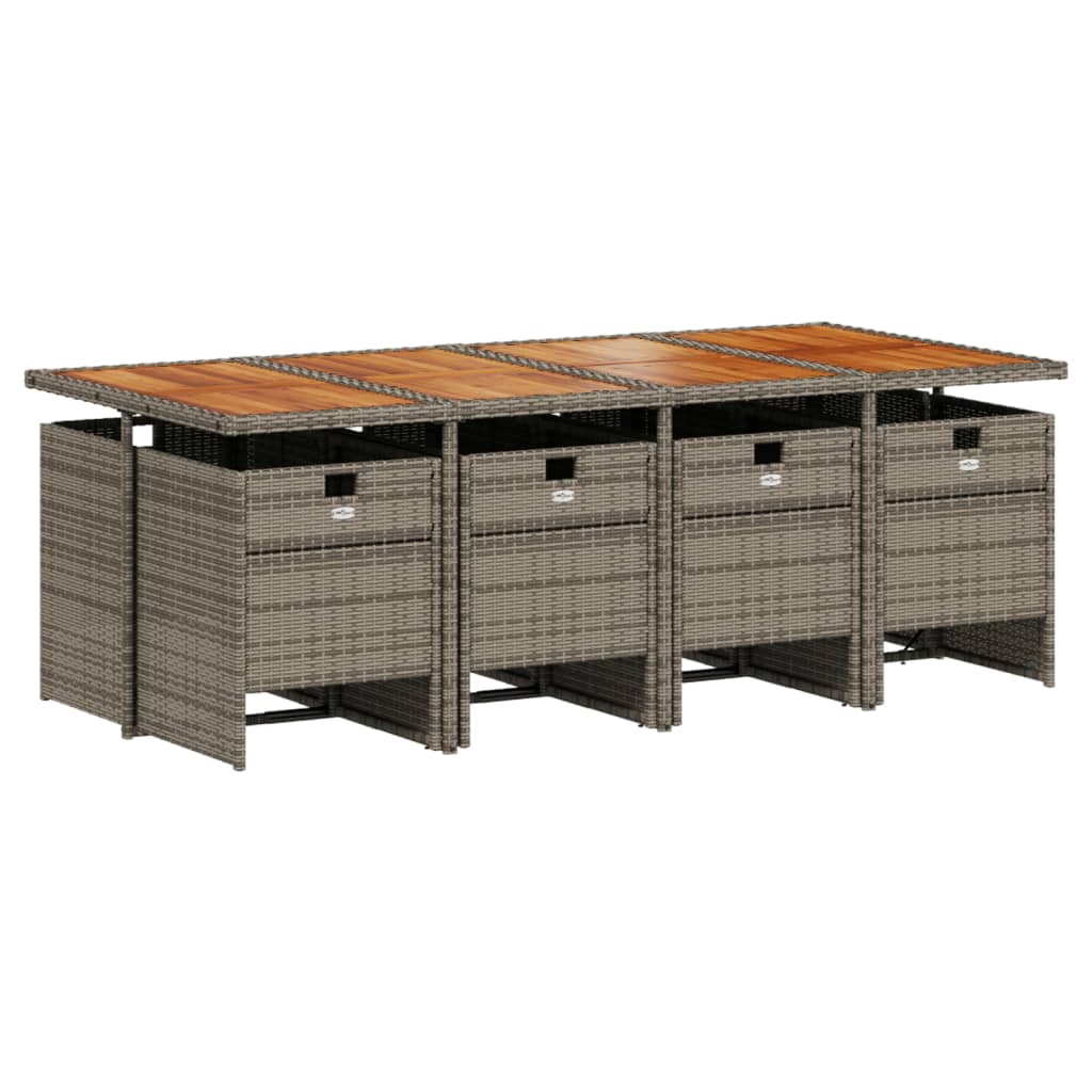9 Piece Garden Dining Set with Cushions Gray Poly Rattan