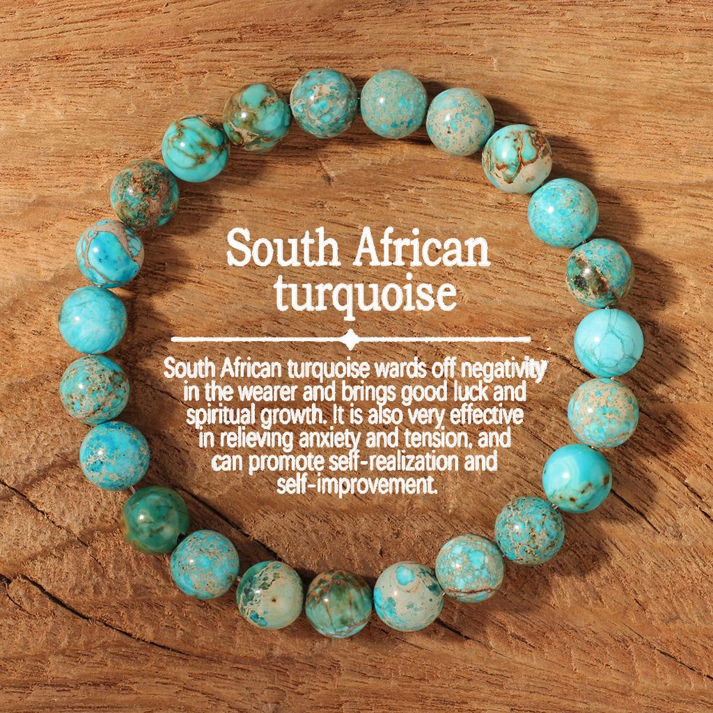 Bohemian natural stone lake blue emperor turquoise blue bracelet stone round bead turquoise bracelet.