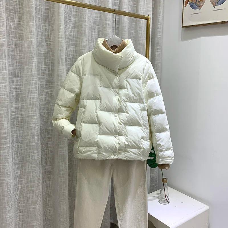 Schinteon Women Light Down Jacket Simple Casual Solid Color Stand Collar Short Outwear Autumn Coat Female New 2024 Fashion