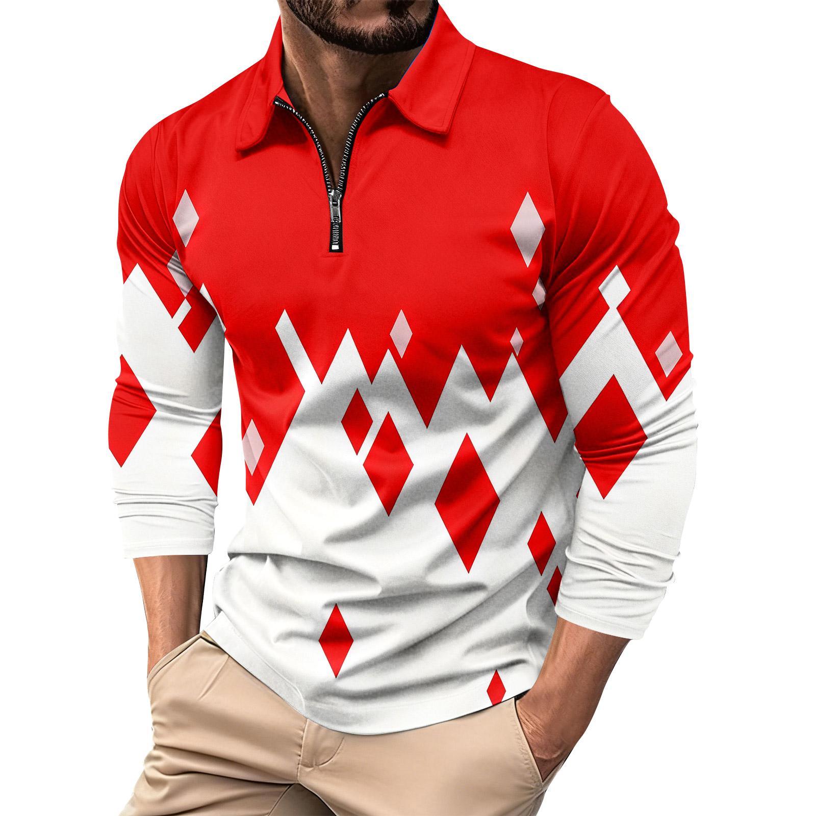 

Men s Printed Collared 1/4 Zipper Long Sleeve Casual Sports Top XL червоний