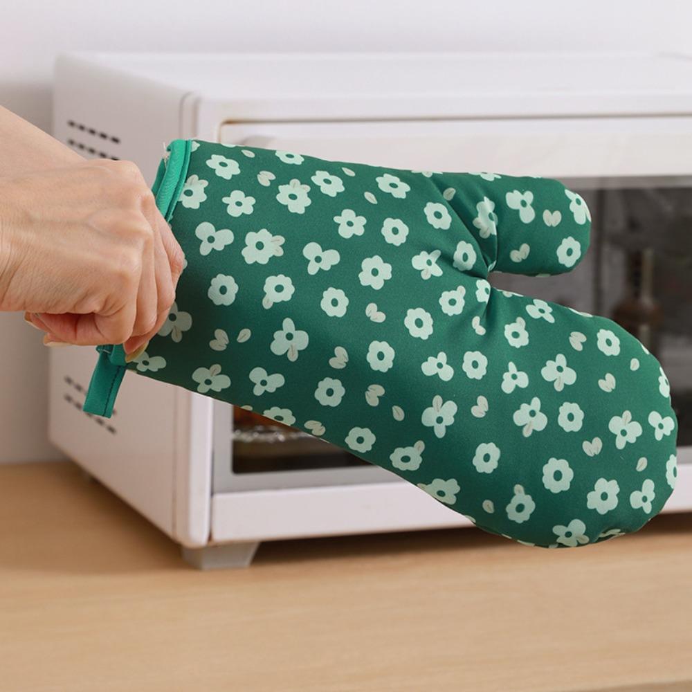 Durable Floral Microwave Gloves Heat Resistance Thickened Oven Mitts Portable Anti-scald Pot Handle Cap Baking Accessories