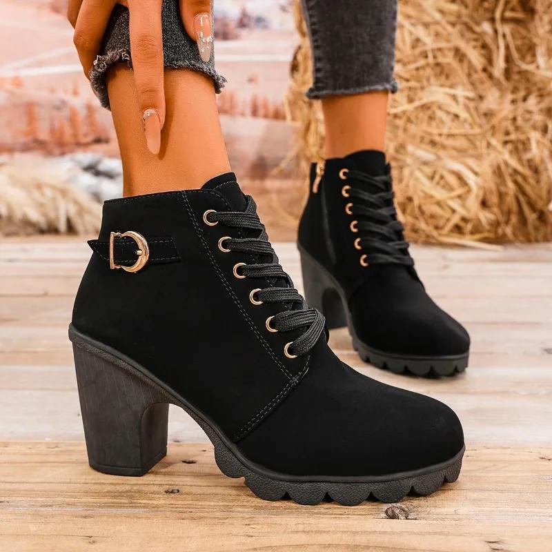 Retro Women Ankle Boots 2024 Hot Plus Size Shoes Female Modern Women's Boots Casual Round Toe Chunky Heels Side Zip Shoes Women