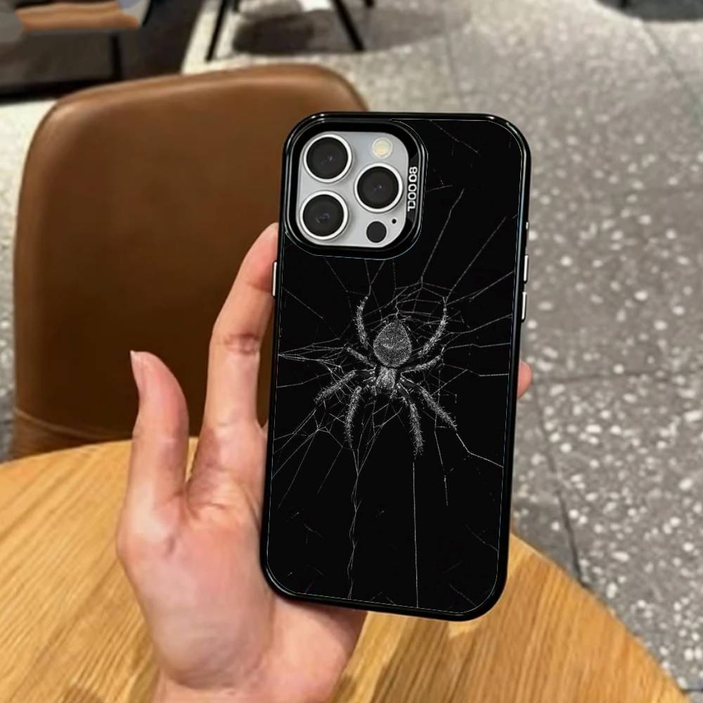 Cool S-Shadow S-Spider Phone Case For iPhone17,16,15,14,13,12,11 Plus,Pro Max Colored Silver Plated Inside Cover