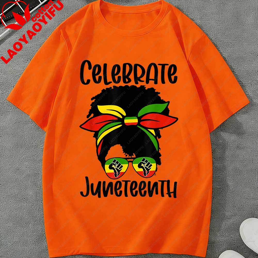 

Juneteenth Celebrate Black Women Graphic TShirt Unisex Women African American Pride Fist Sunglasses Cotton Short Sleeve Tops Gift S