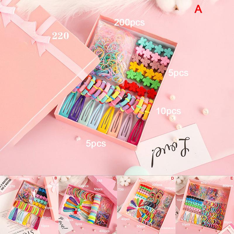 870Pc Cute Bb Elastic Hair Bands Lovely Rubber Hair Ropes Flower Hairclips Set